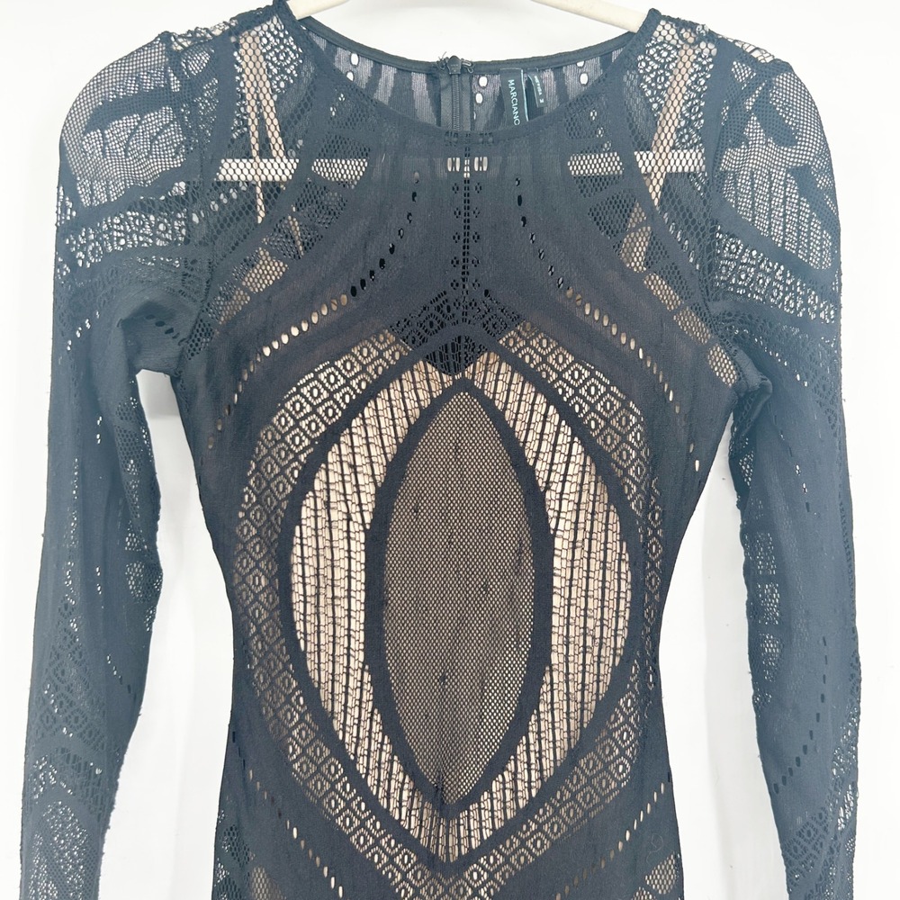 Marciano Womens Black Lace Illusion Geometric Goth Glam Y2K Maxi‎ Dress Size M - Picture 2 of 8